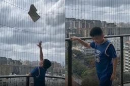 台风圆规吹走了男孩快做完的作业