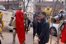 妹妹结婚哥哥请2米高机甲村口迎亲