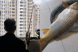 上海大爷在江景房阳台钓到8斤大鱼