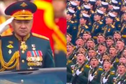 俄阅兵现场 士兵高喊“乌拉”
