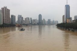 航拍广州珠江百年一遇天文大潮