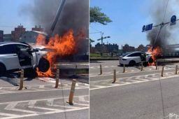 林志颖父子出车祸 特斯拉燃起大火