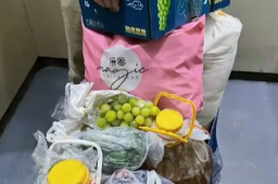 妈妈带500斤食物到上海看儿子