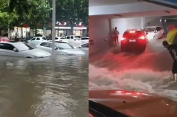 徐州暴雨：雨水倒灌车库 多辆车被淹