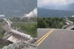 台湾花莲大桥断成数截 民众卡桥中央