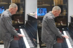 老人酒后弹钢琴 儿子：他种一辈子地