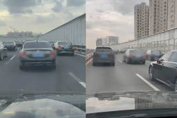 婚车车队占满3车道不让超车