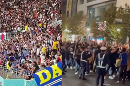 日本上万球迷街头狂欢 防暴警察出动