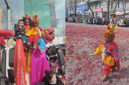 5个萌娃表演“社火”从高空摔落